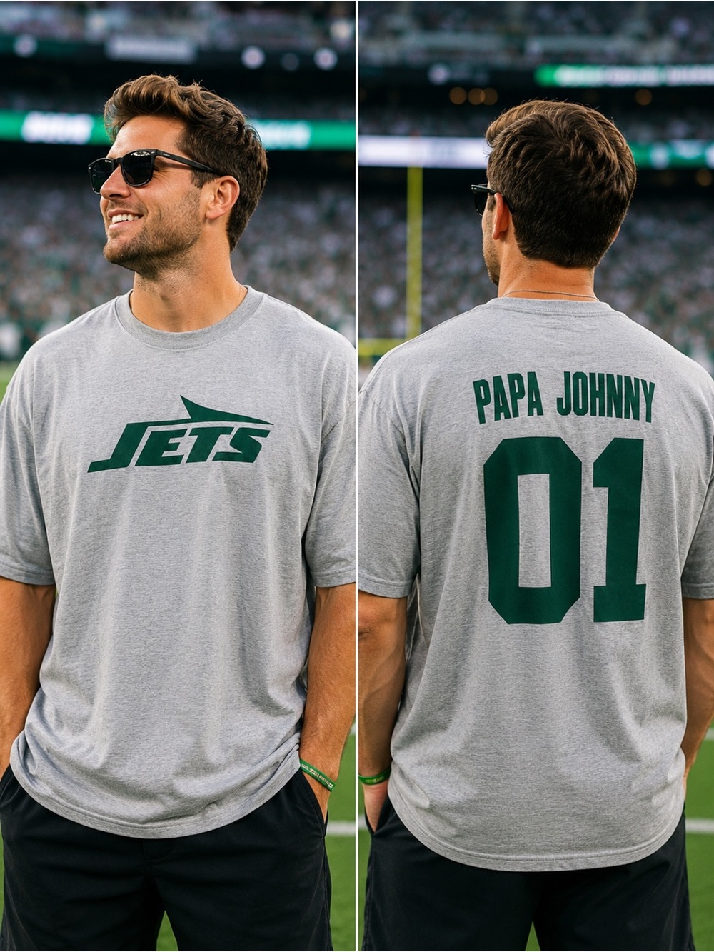 🆕 Fanatics New York Jets Papa Johnny 01 Men’s 3XL T-Shirt Gray BNWOT